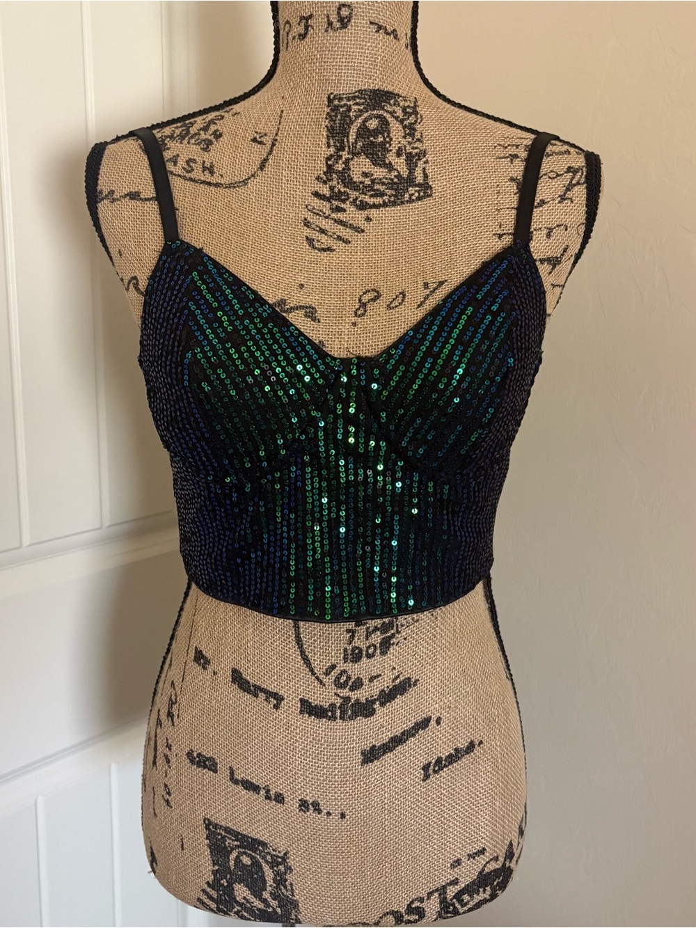 Greenish Blue Sequin Crop Bustier Mermaid Top
